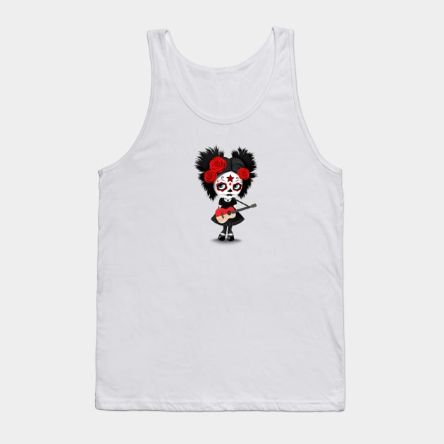 Sugar Skull Girl Playing Indonesian Flag Guitar Tank Top by jeffbartels